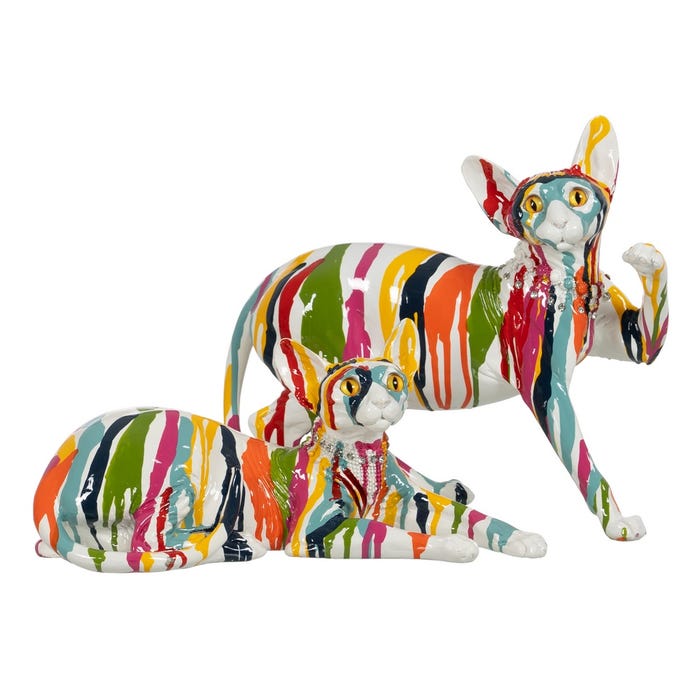 Figura Gato Multicolor Resina Decoración 33,50 X 15,50 X 15