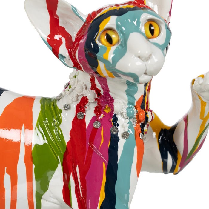 Figura Gato Multicolor Resina Decoración 32 X 13 X 28,50 Cm