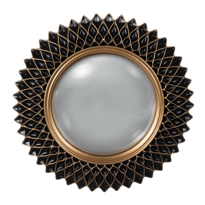Espejo Negro-Oro Poliresina Decoración 32 X 2,30 X 32 Cm
