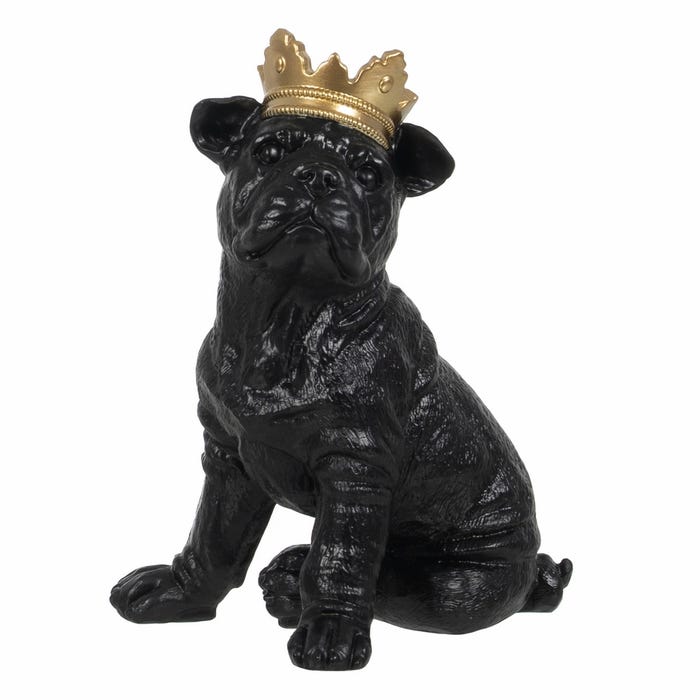 Figura Bull Dog Negro-Oro Poliresina 15,50 X 18,40 X 25,50 C