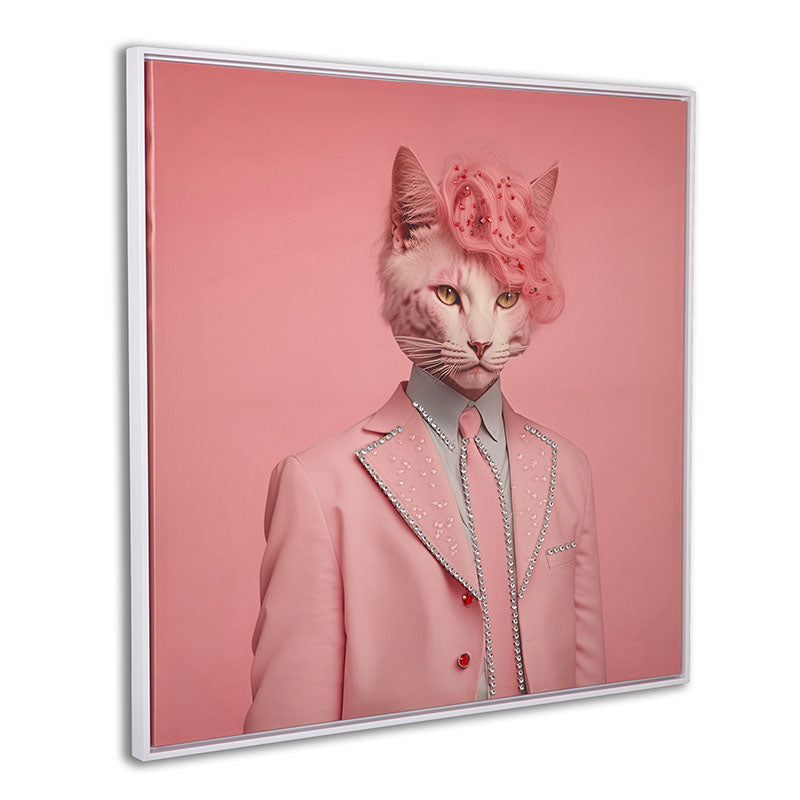 Cuadro c/marco 83*83*3.5 gato rosa c/brillantes lc
