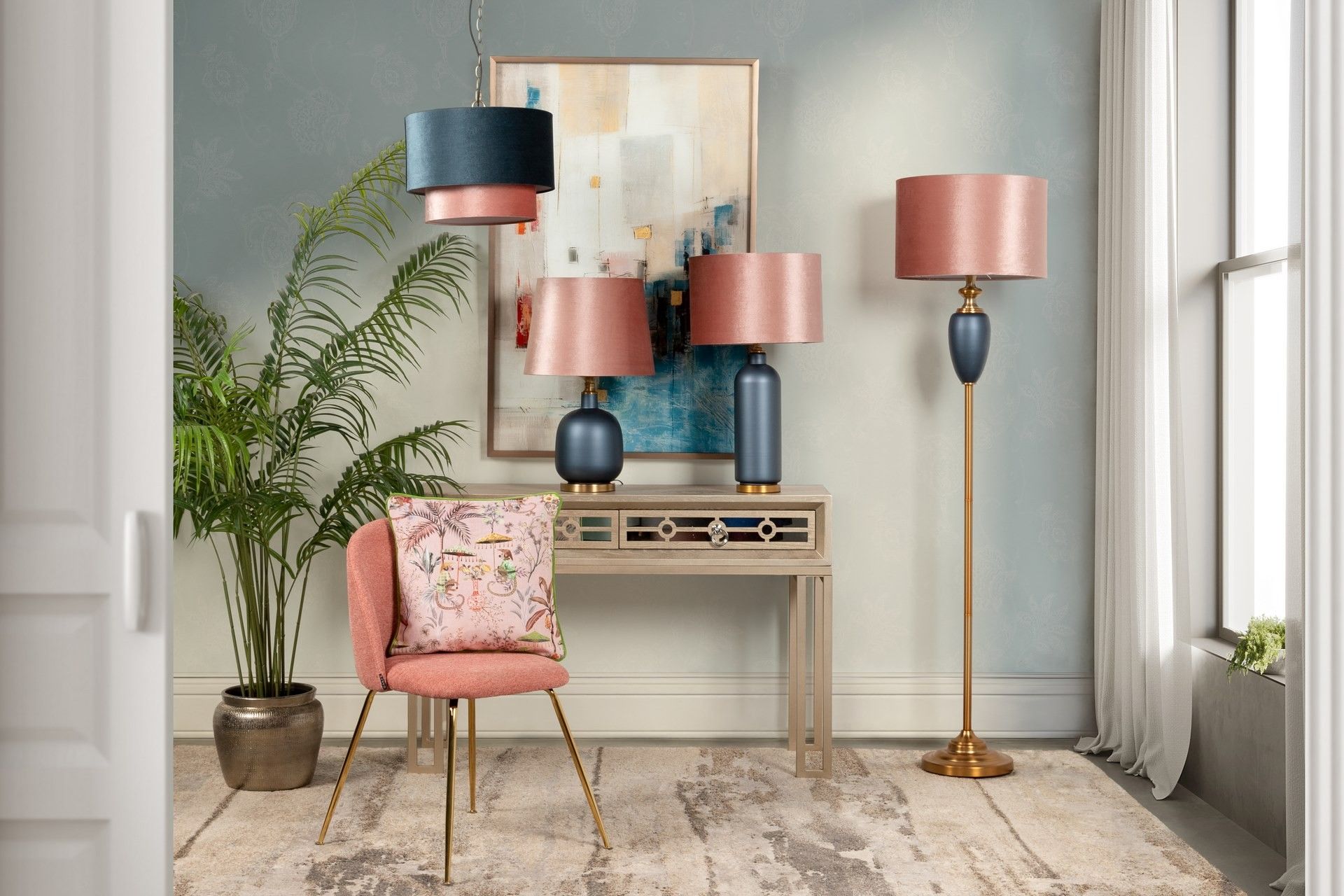 LAMPARA DE TECHO METAL-POLIESTER 45x45x149 CM