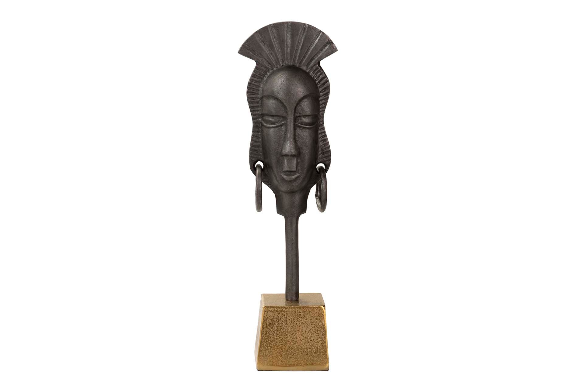 FIGURA DE ROSTO DE ALUMÍNIO PRETO/DOURADO 14x10x50 CM