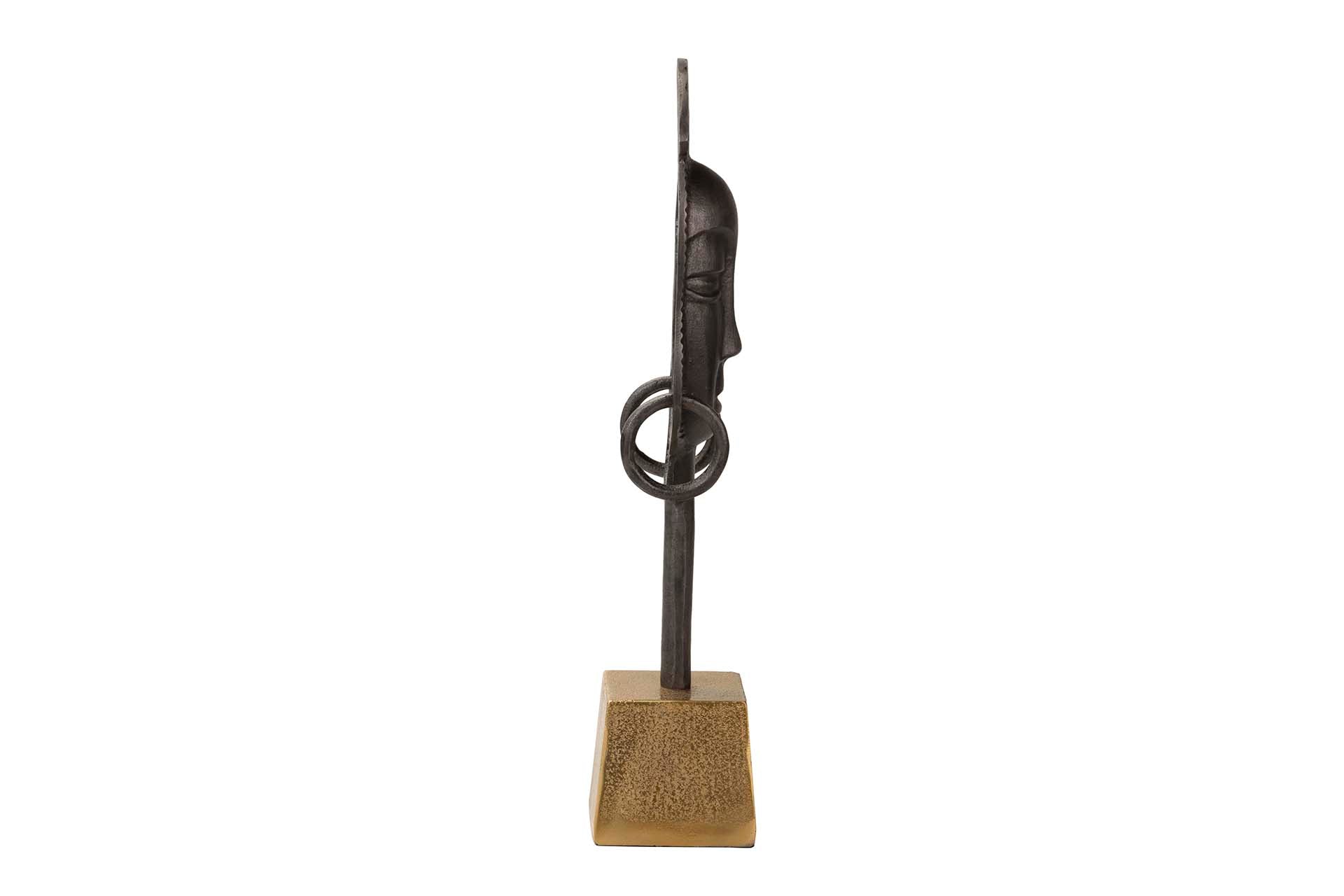 FIGURA DE ROSTO DE ALUMÍNIO PRETO/DOURADO 14x10x50 CM