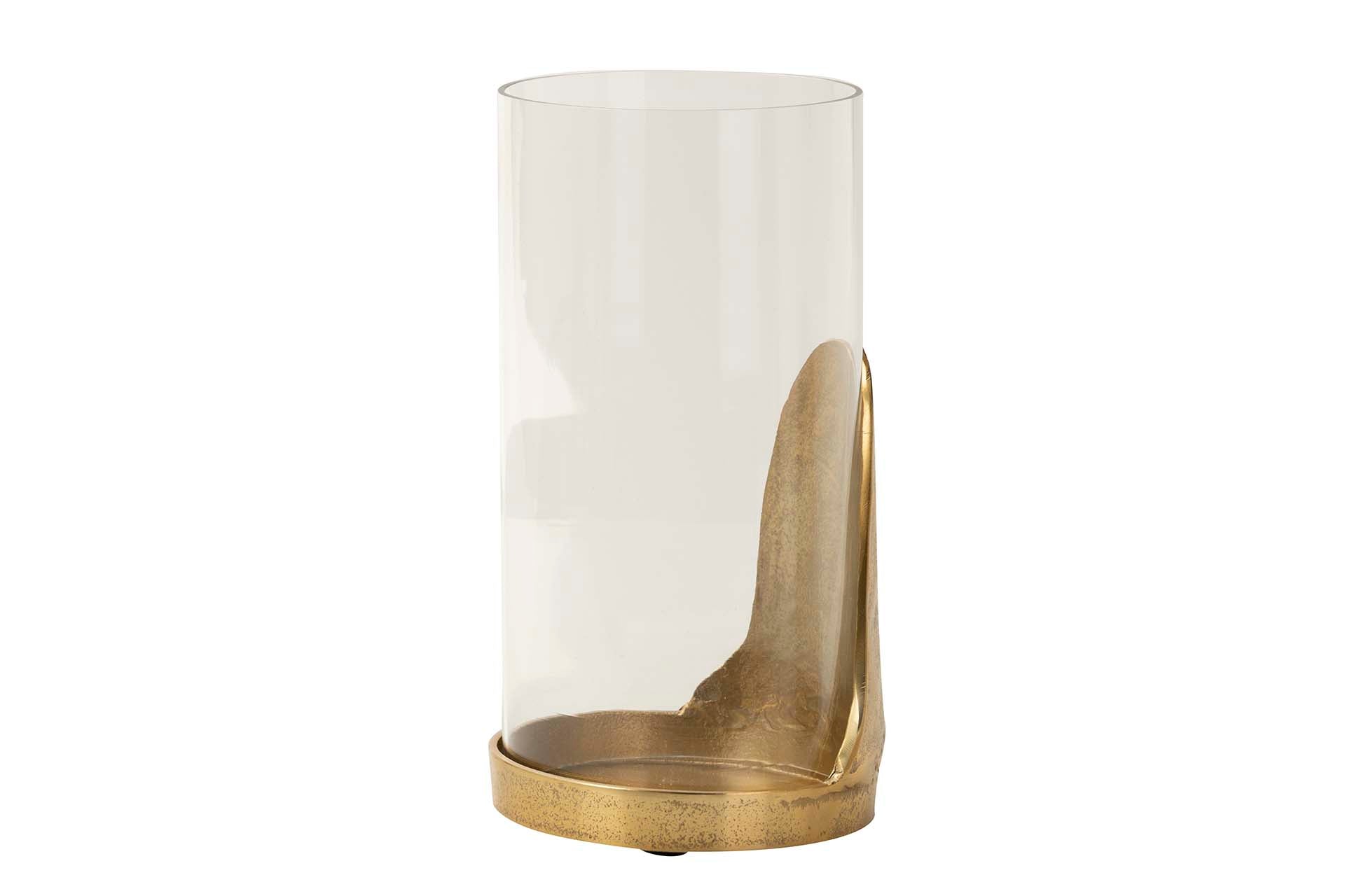 PORTA-VELAS DE ALUMÍNIO DOURADO 17x17x31 CM