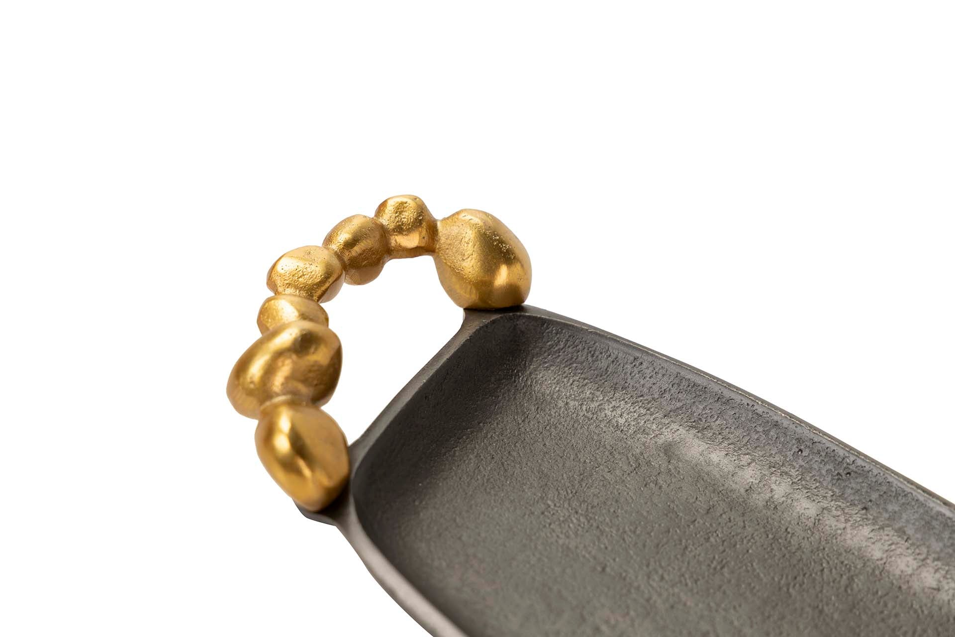 BANDEJA DE ALUMÍNIO PRETO DOURADO 40x13x4 CM