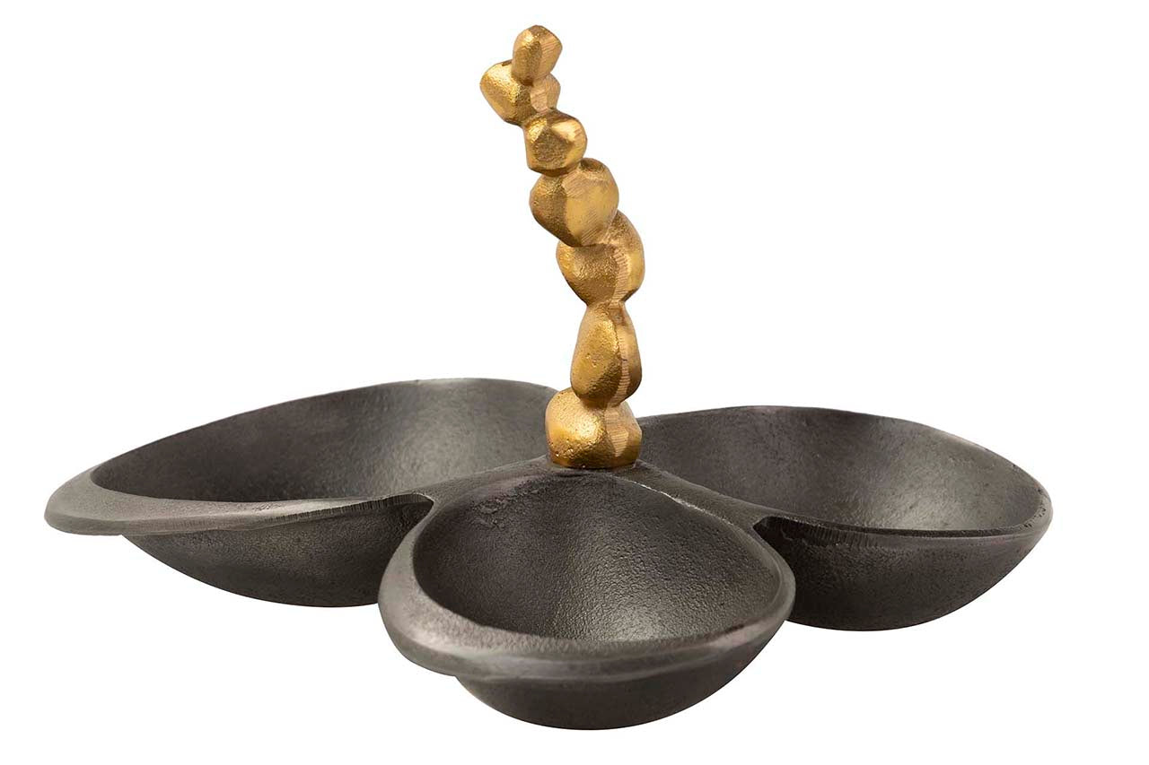 CENTRO DE MESA ALUMINIO NEGRO DORADO 28x22x18 CM