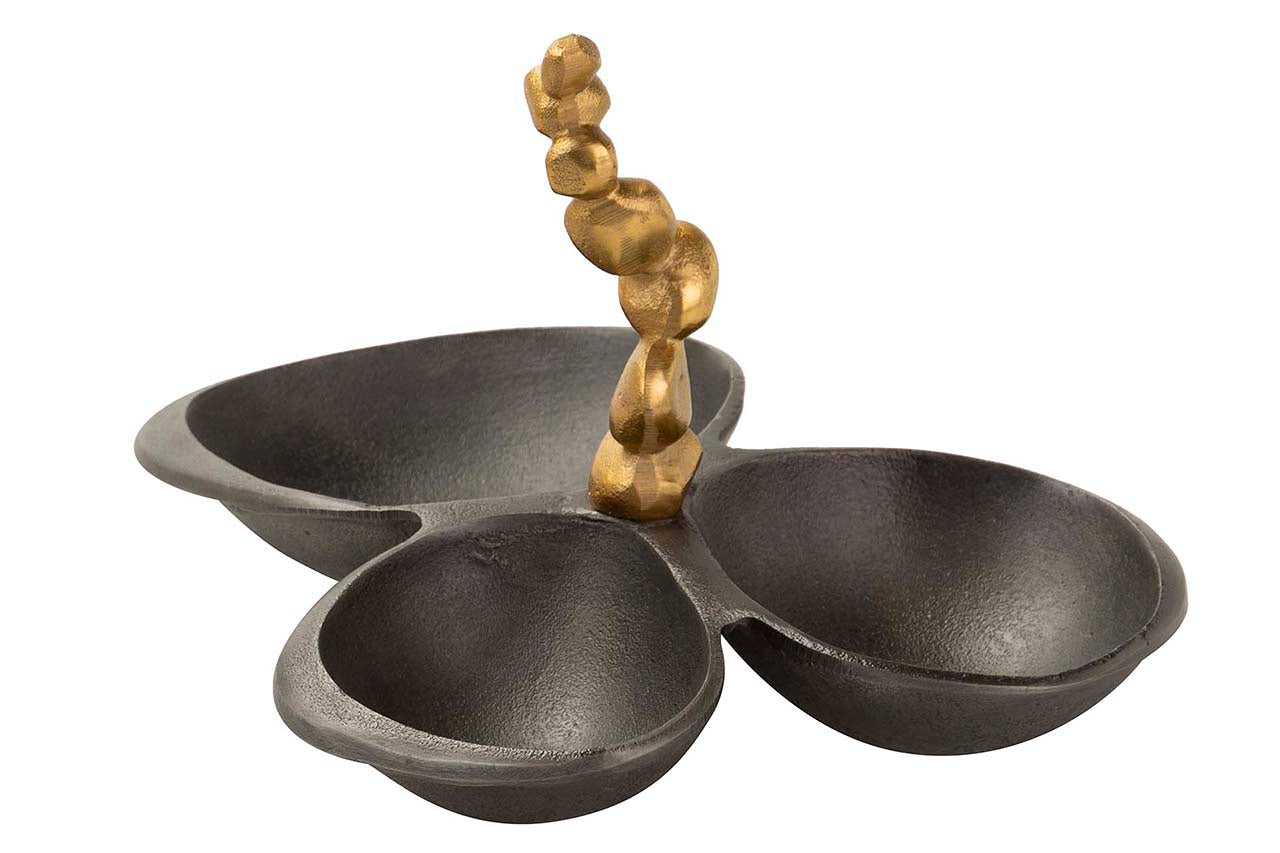 CENTRO DE MESA ALUMINIO NEGRO DORADO 28x22x18 CM