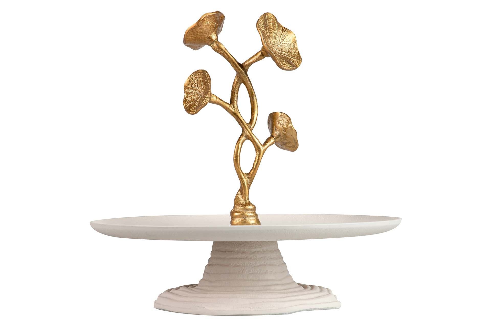 CENTRO DE MESA DE ALUMÍNIO BRANCO E DOURADO 28x28x28 CM