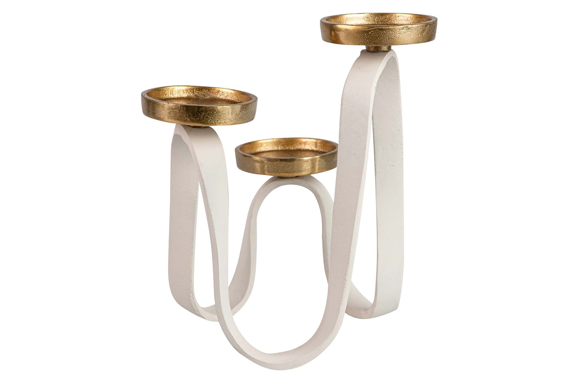 CANDELABRO ALUMINIO BLANCO / DORADO 22x22x27 CM