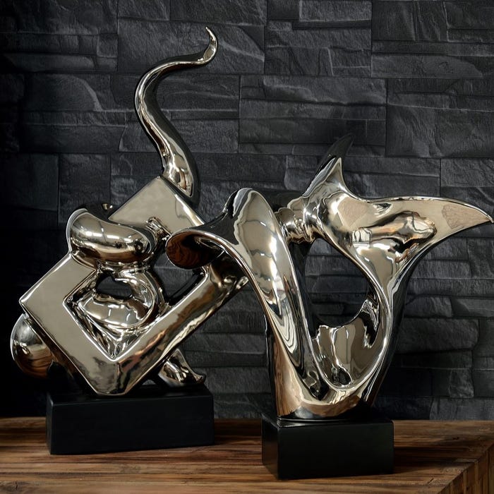 Escultura Plata-Negro Cerámica 26,50 X 12 X 44 Cm