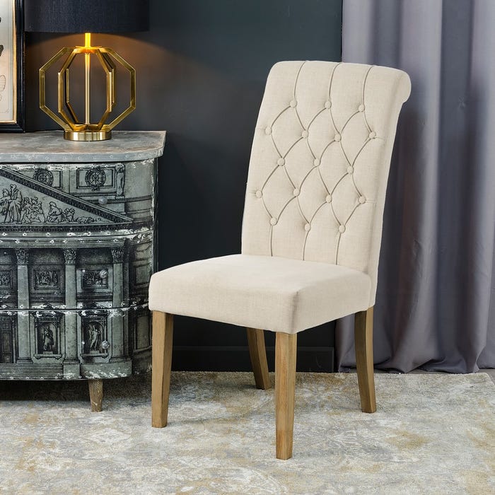 Silla Capitone Crema Tejido-Madera 48 X 45 X 105 Cm