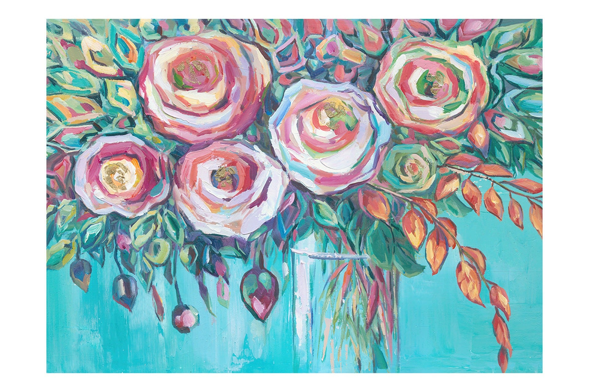 SET OF 2 CANVASES WITH FLOWERS, 40% HAND PAINTED, 70x3x50 CM