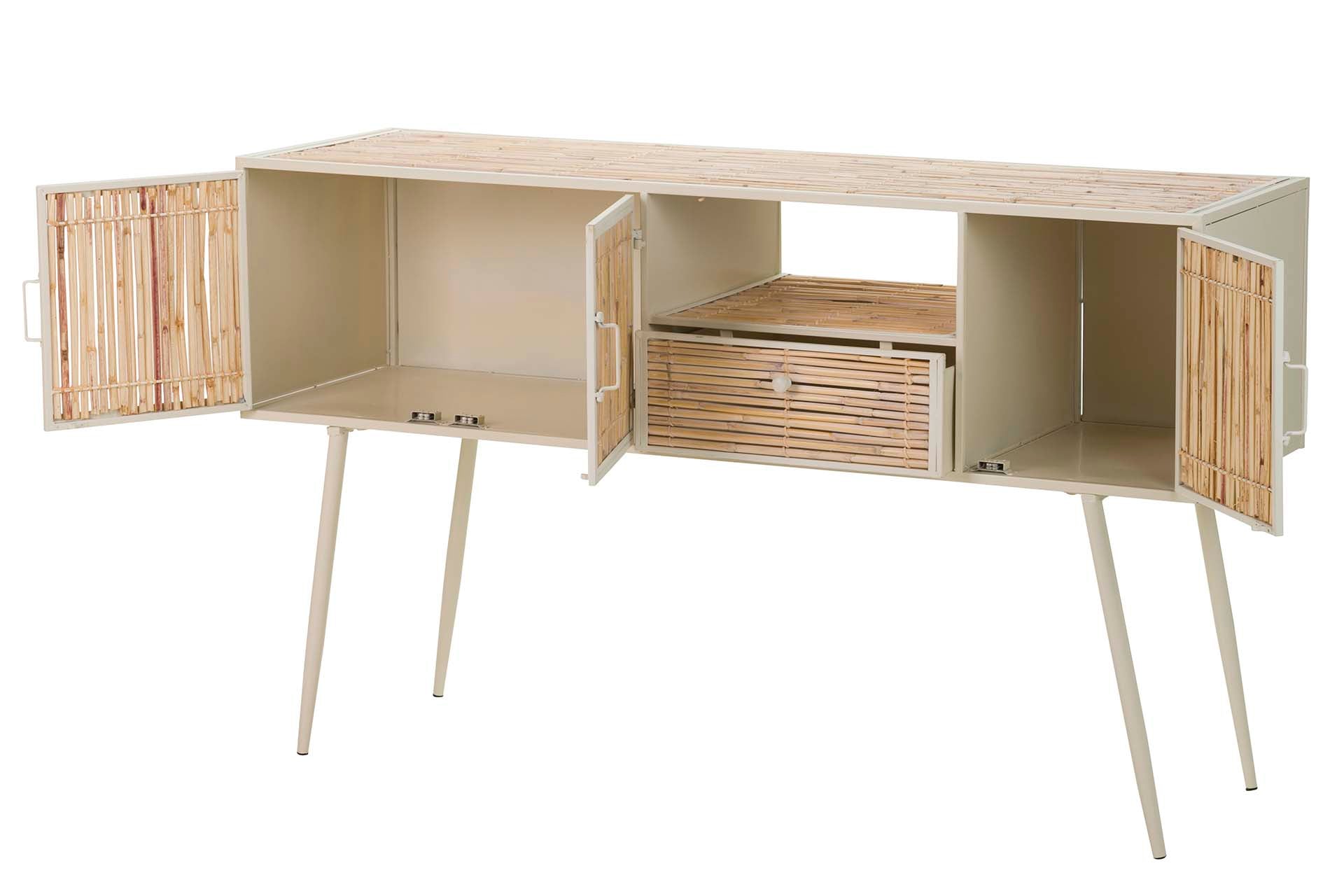 CONSOLA DE METAL DE BAMBU BEGE MARROM 135x41x80 CM