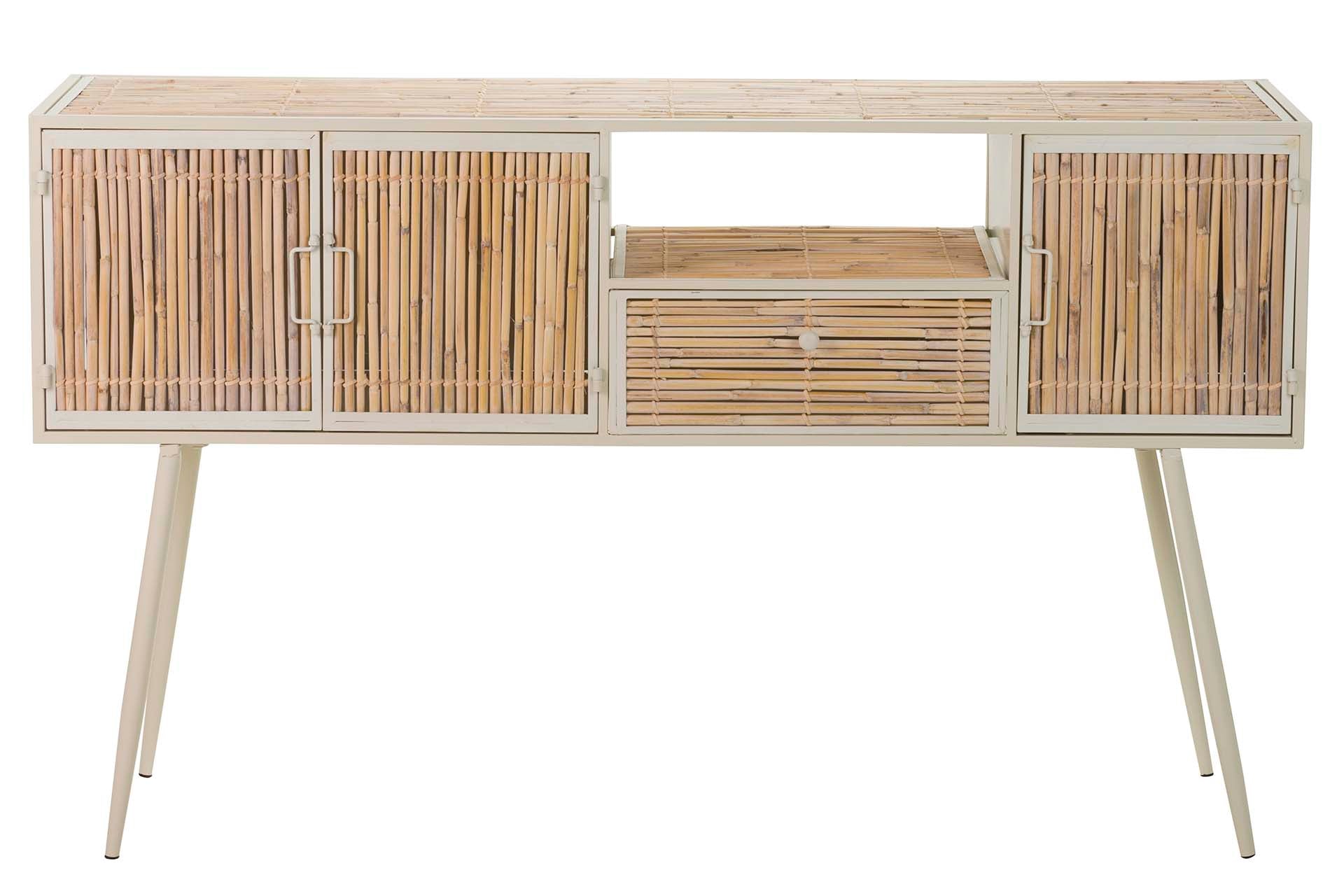 CONSOLA DE METAL DE BAMBU BEGE MARROM 135x41x80 CM