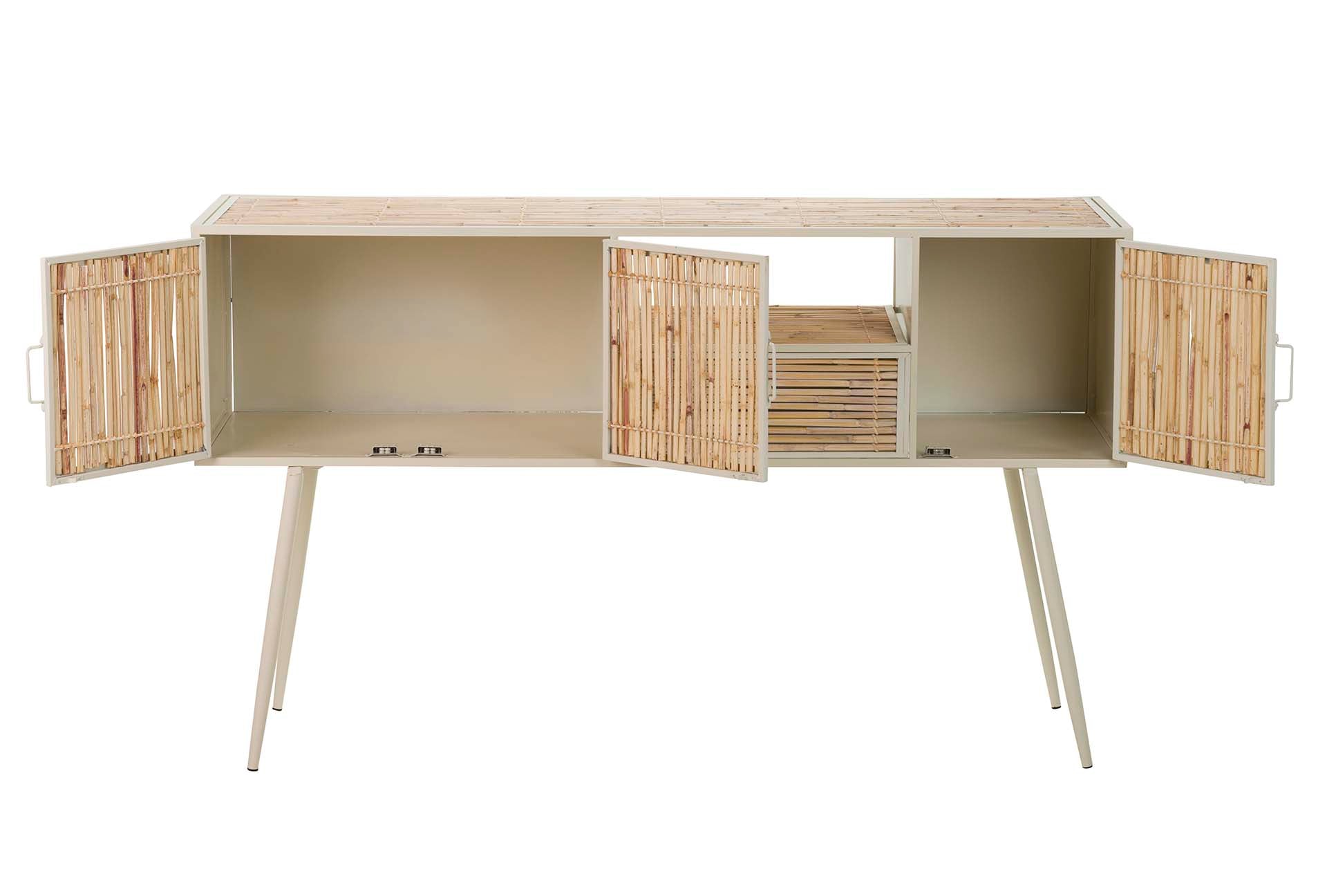 CONSOLA DE METAL DE BAMBU BEGE MARROM 135x41x80 CM
