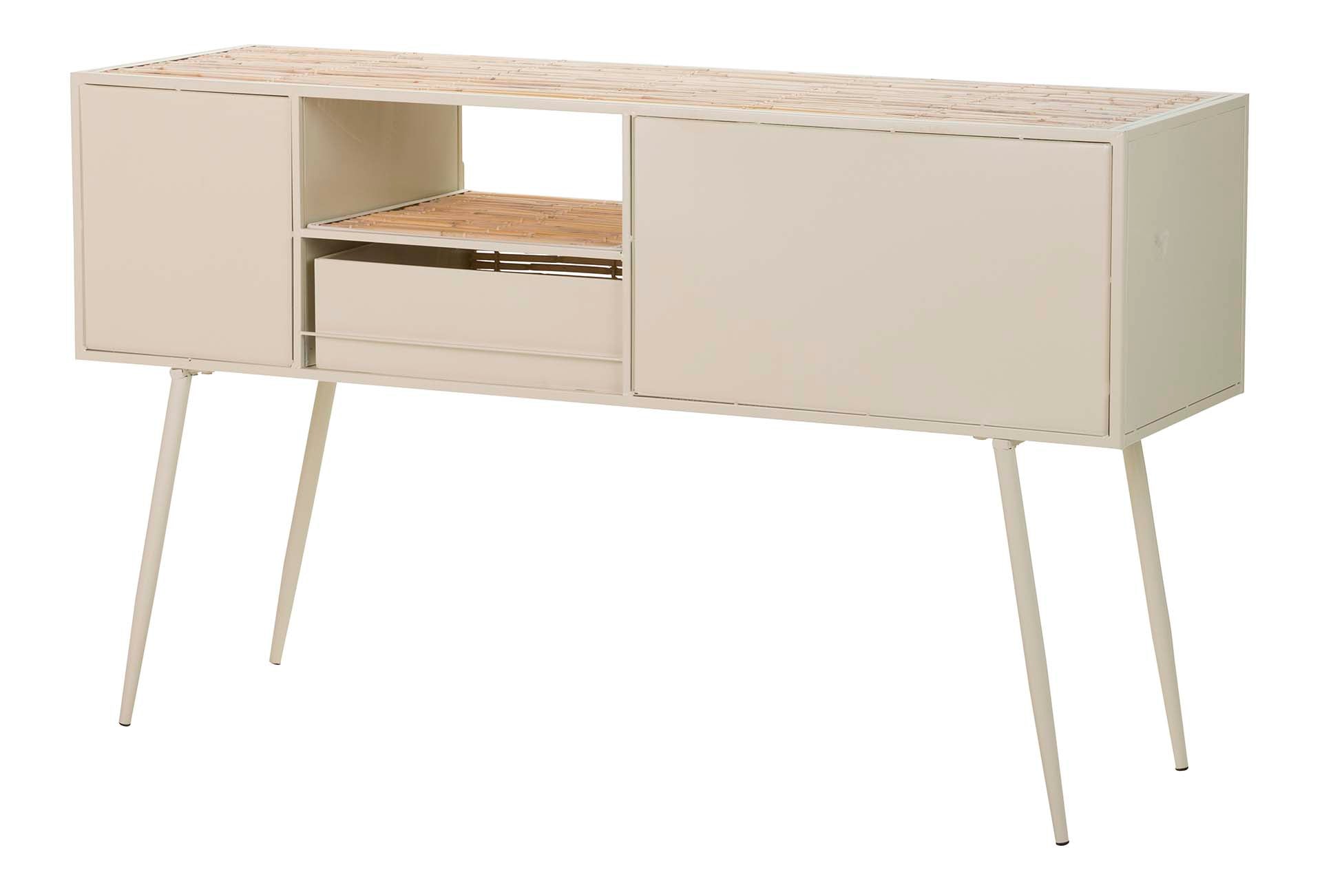 CONSOLA DE METAL DE BAMBU BEGE MARROM 135x41x80 CM