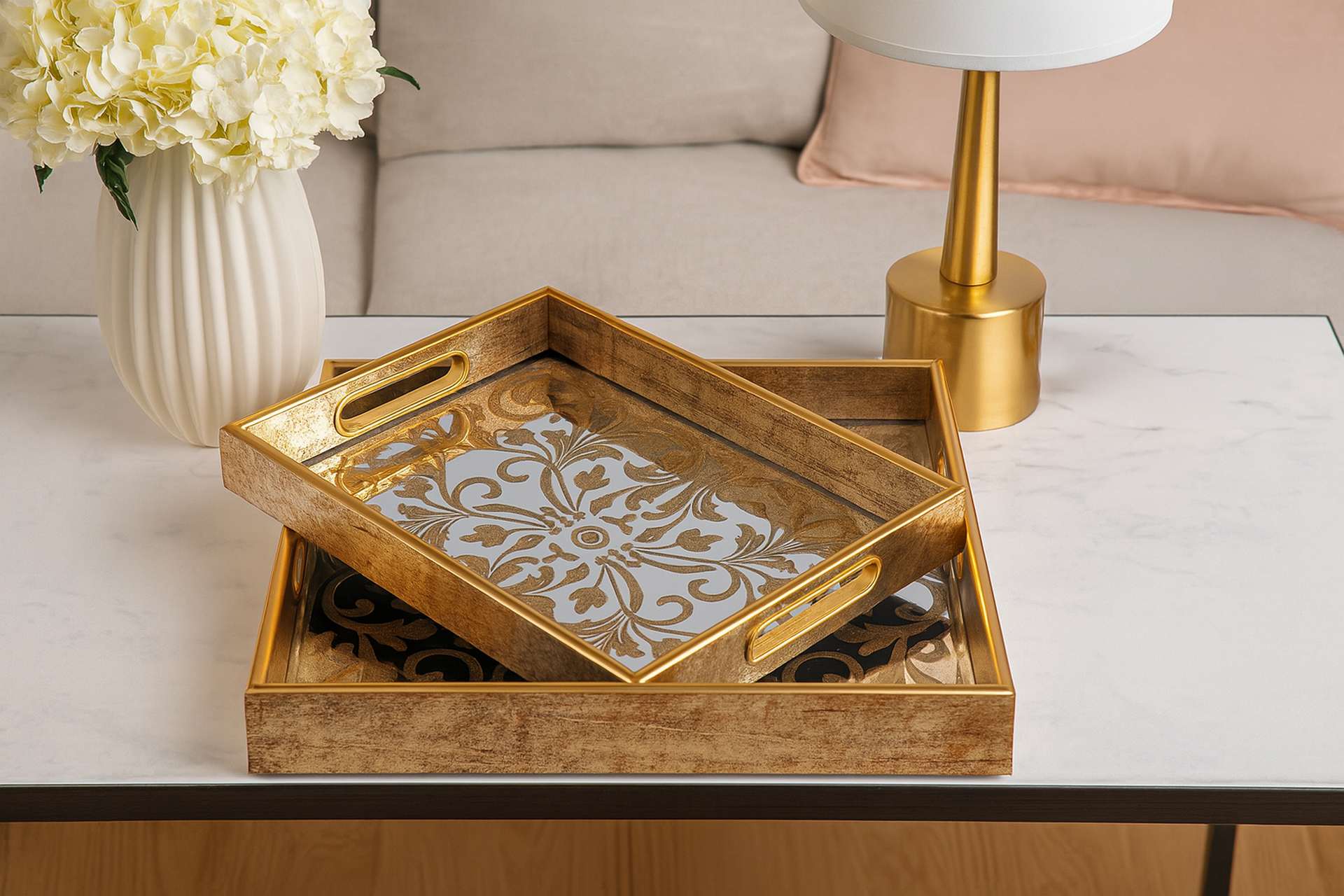 SET 2 BANDEJAS CRISTAL PU 40x30x5 35x25x5 CM