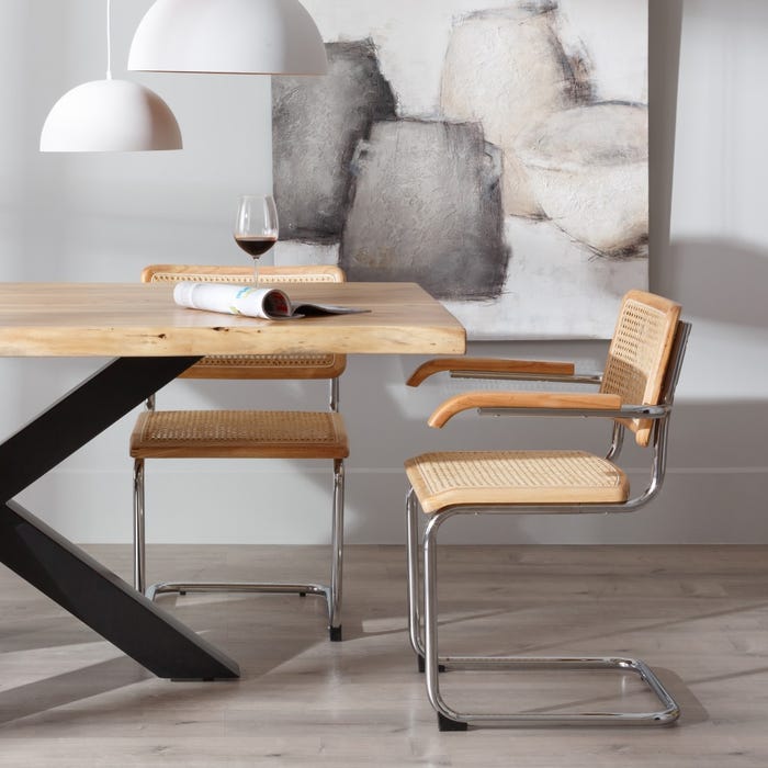 Silla Natural Madera / Metal Salón 63 X 48 X 80 Cm