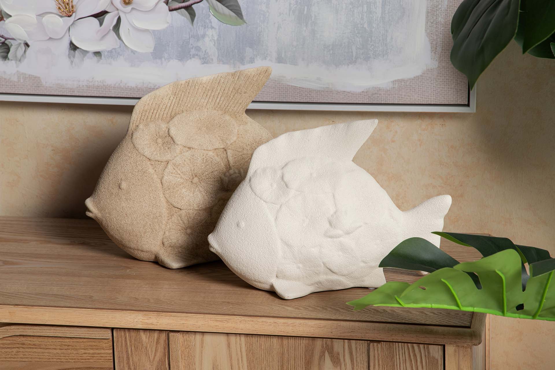 FIGURA PEZ CERAMICA BEIGE 30x24x10 CM