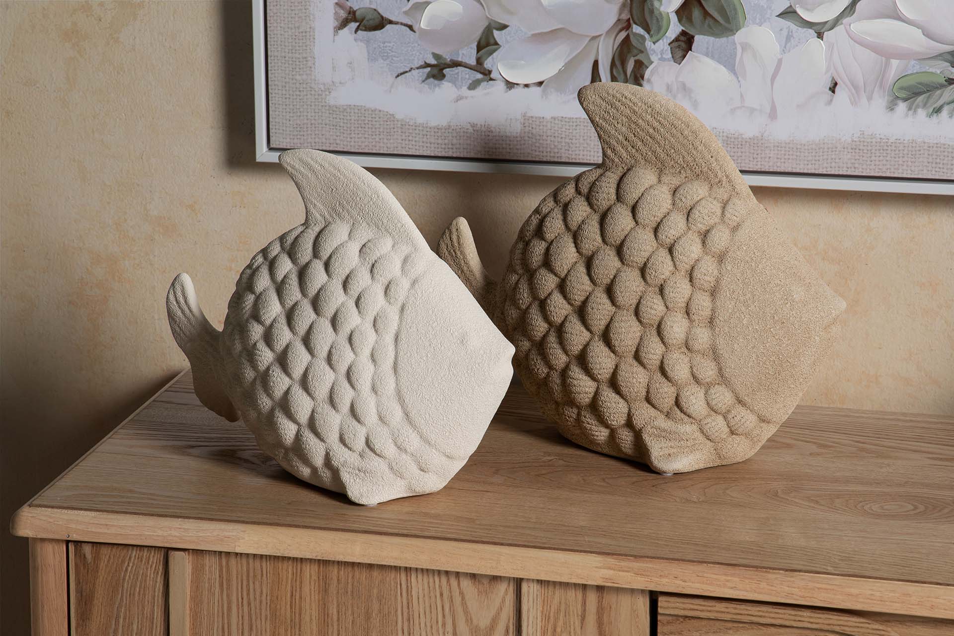 FIGURA PEZ CERAMICA BEIGE 30x24x10 CM