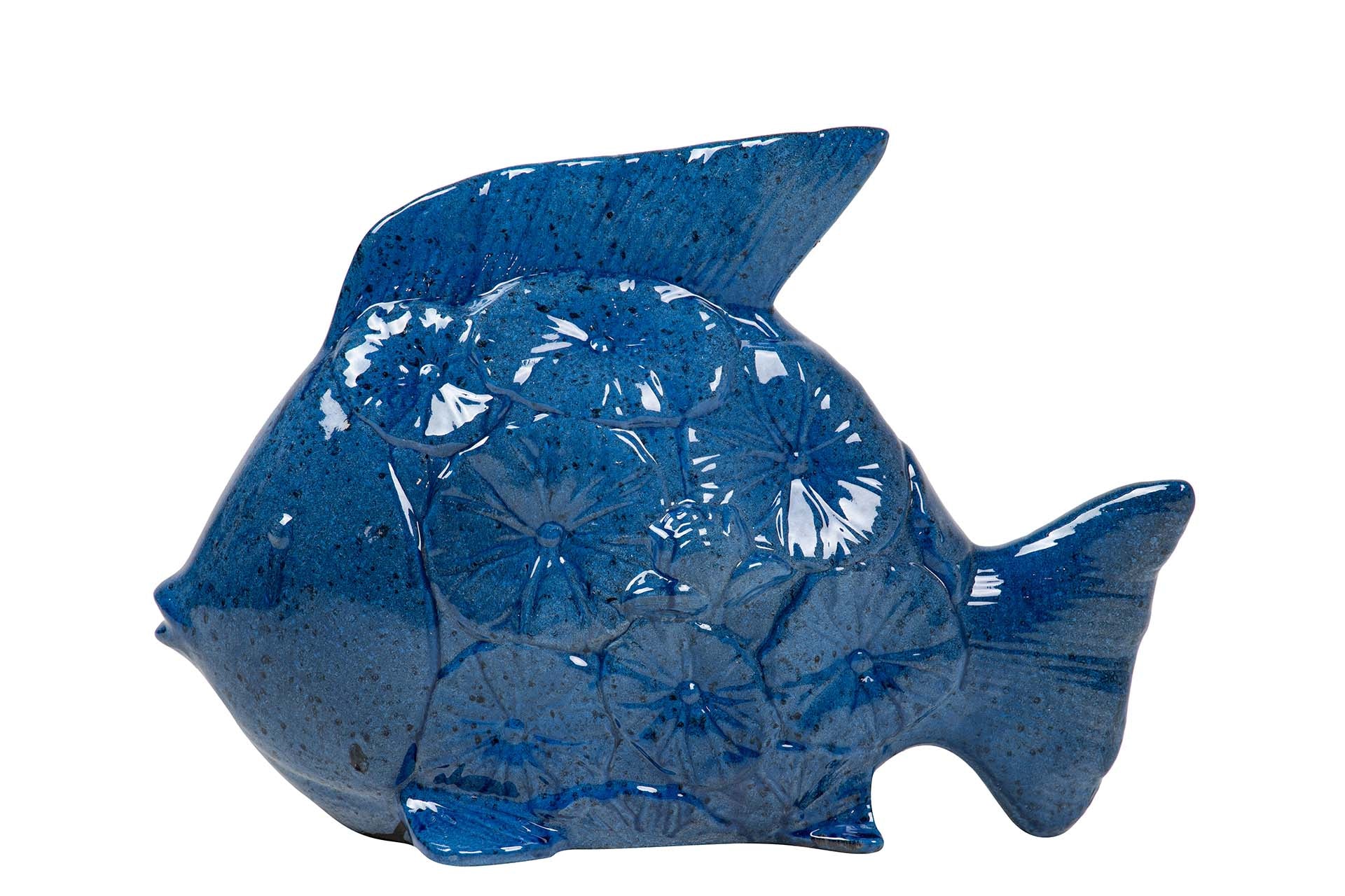 FIGURA PEZ CERAMICA AZUL 30x24x10 CM