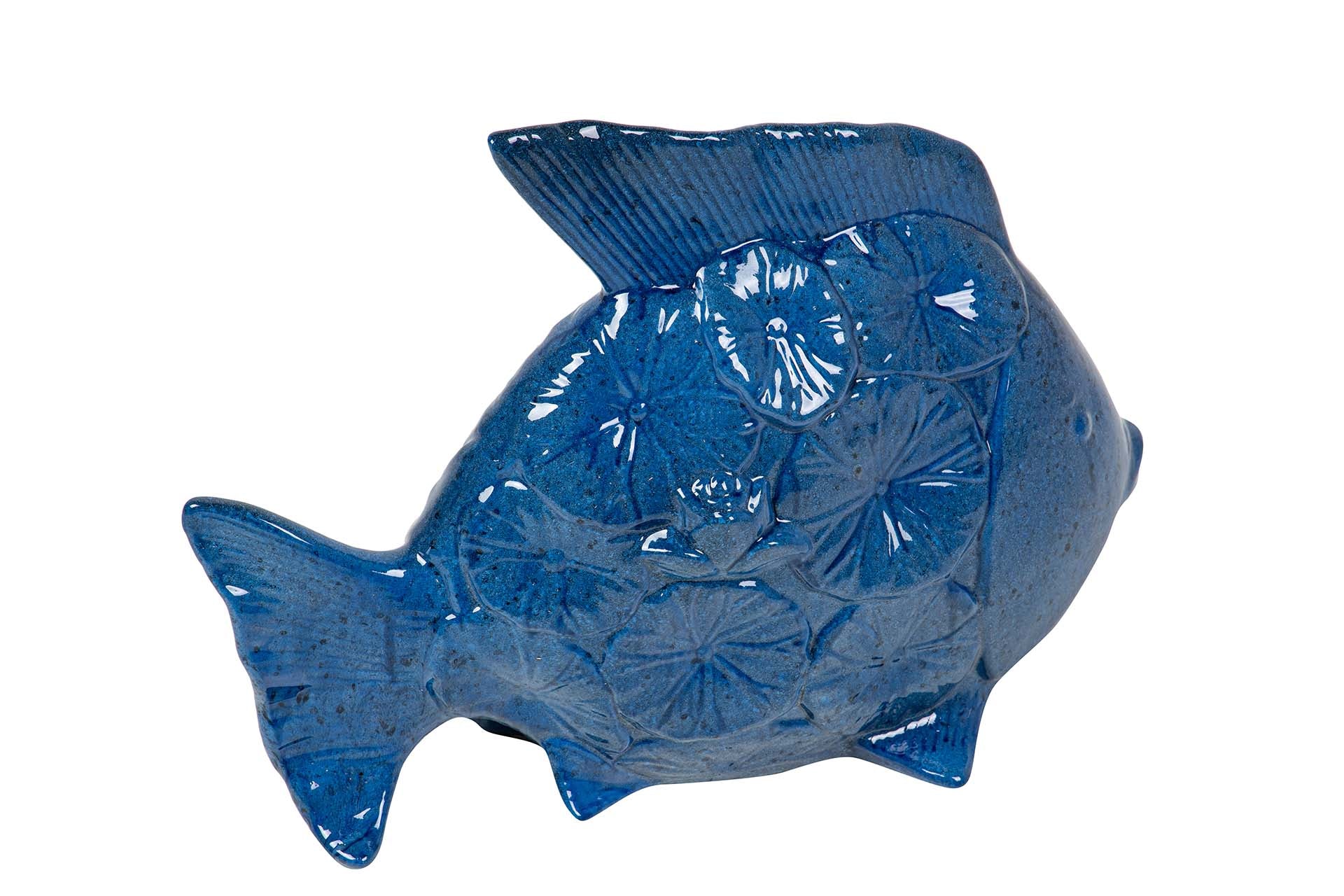 FIGURA PEZ CERAMICA AZUL 30x24x10 CM