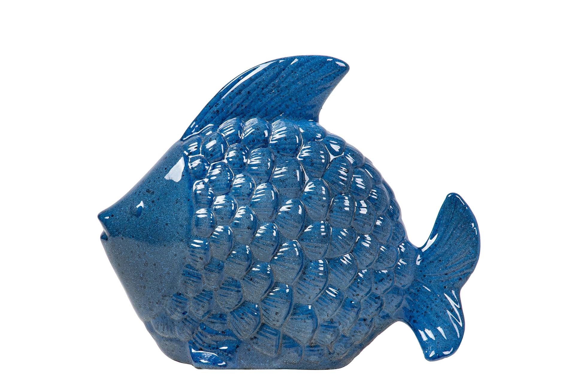 FIGURA PEZ CERAMICA AZUL 30x24x10 CM