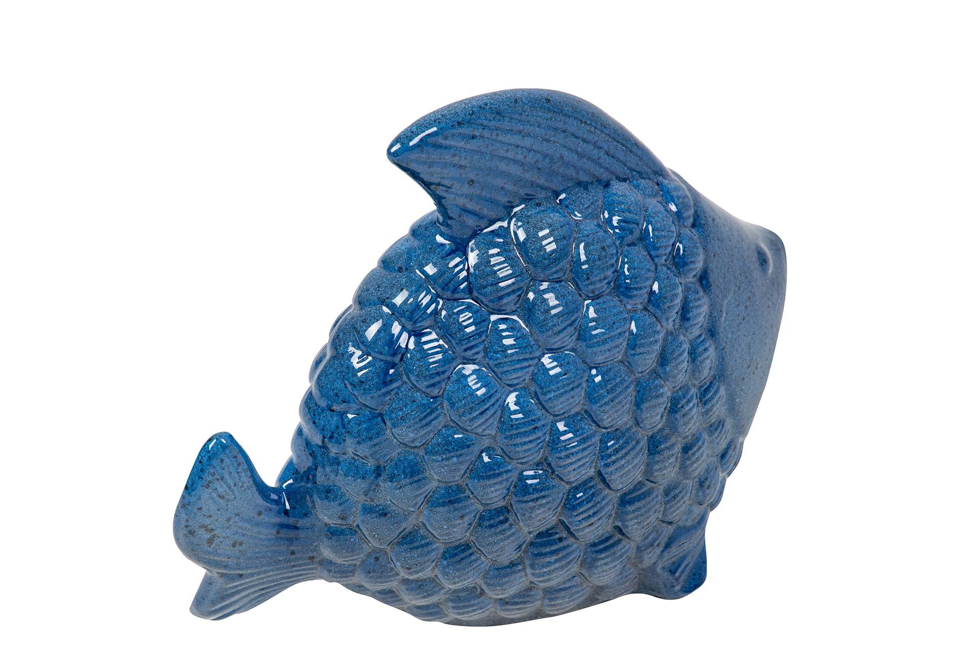 FIGURA PEZ CERAMICA AZUL 30x24x10 CM