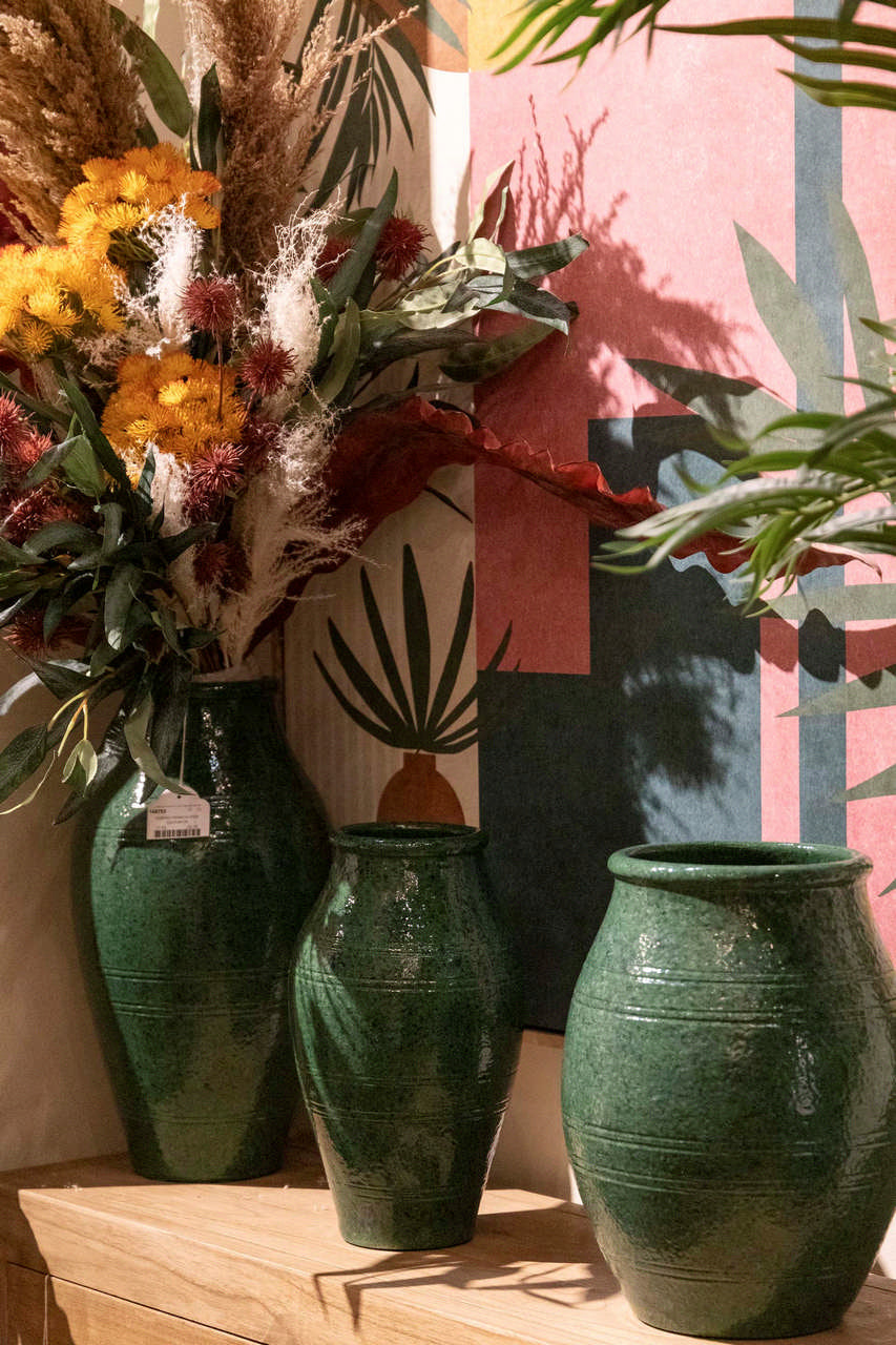 GREEN CERAMIC VASE 19x19x30 CM