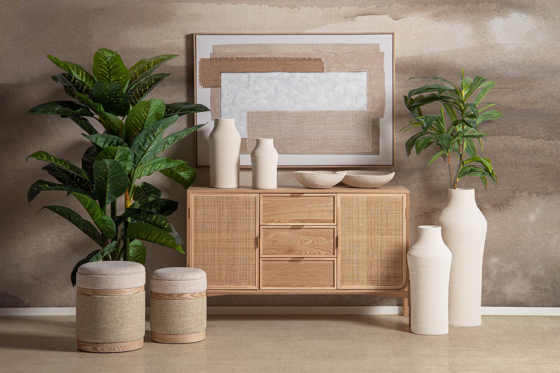 CENTRO DE MESA CERAMICA BEIGE 35x20x8 CM