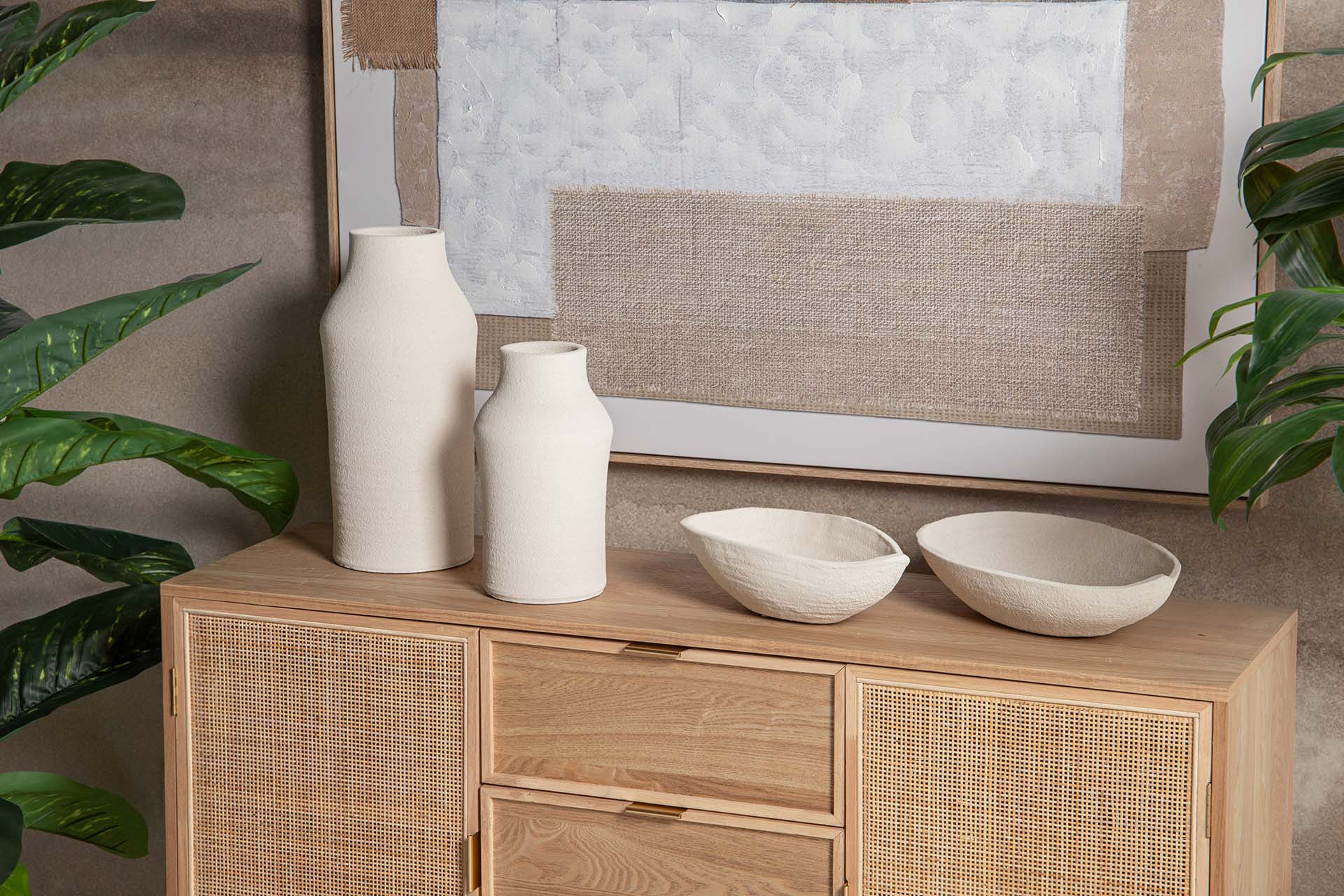 CENTRO DE MESA CERAMICA BEIGE 35x20x8 CM