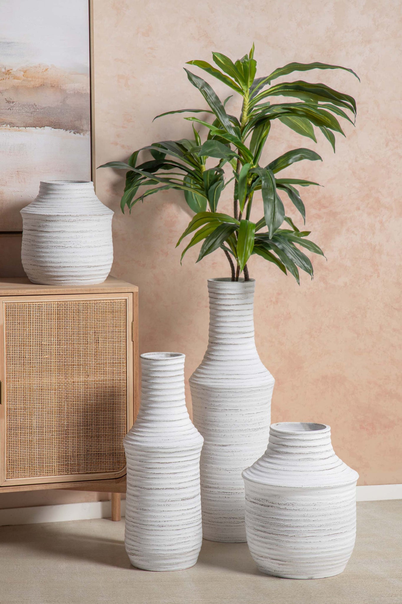 WHITE CERAMIC VASE 21x21x60 CM