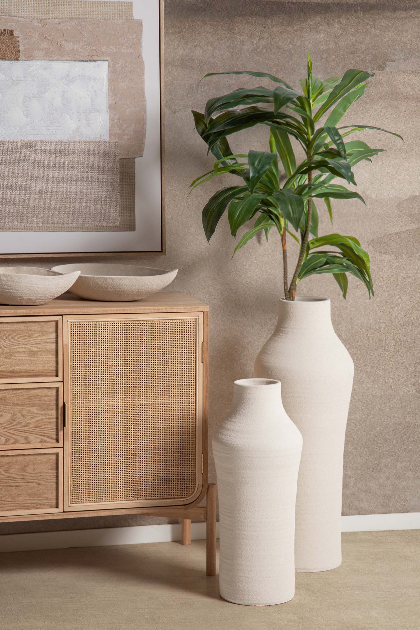 BEIGE CERAMIC VASE 25x25x60 CM