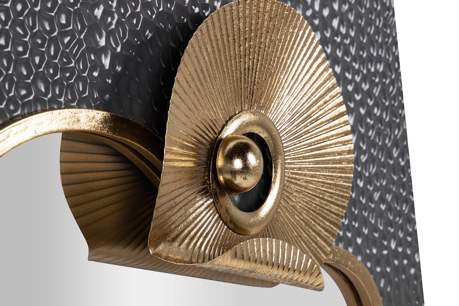 DECORAÇÃO DE PAREDE DE METAL COM ESPELHO CINZA DOURADO 80x7x72 CM
