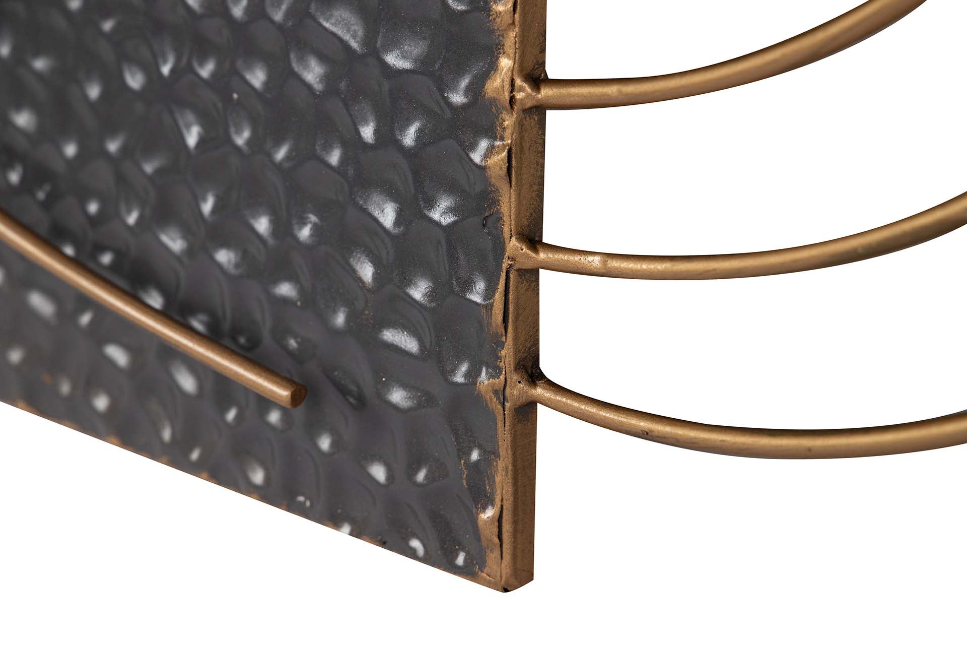 DECORAÇÃO DE PAREDE DE METAL COM ESPELHO CINZA DOURADO 80x7x72 CM