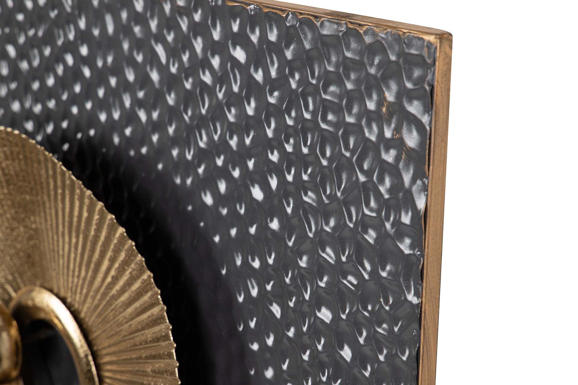 DECORAÇÃO DE PAREDE DE METAL COM ESPELHO CINZA DOURADO 80x7x72 CM