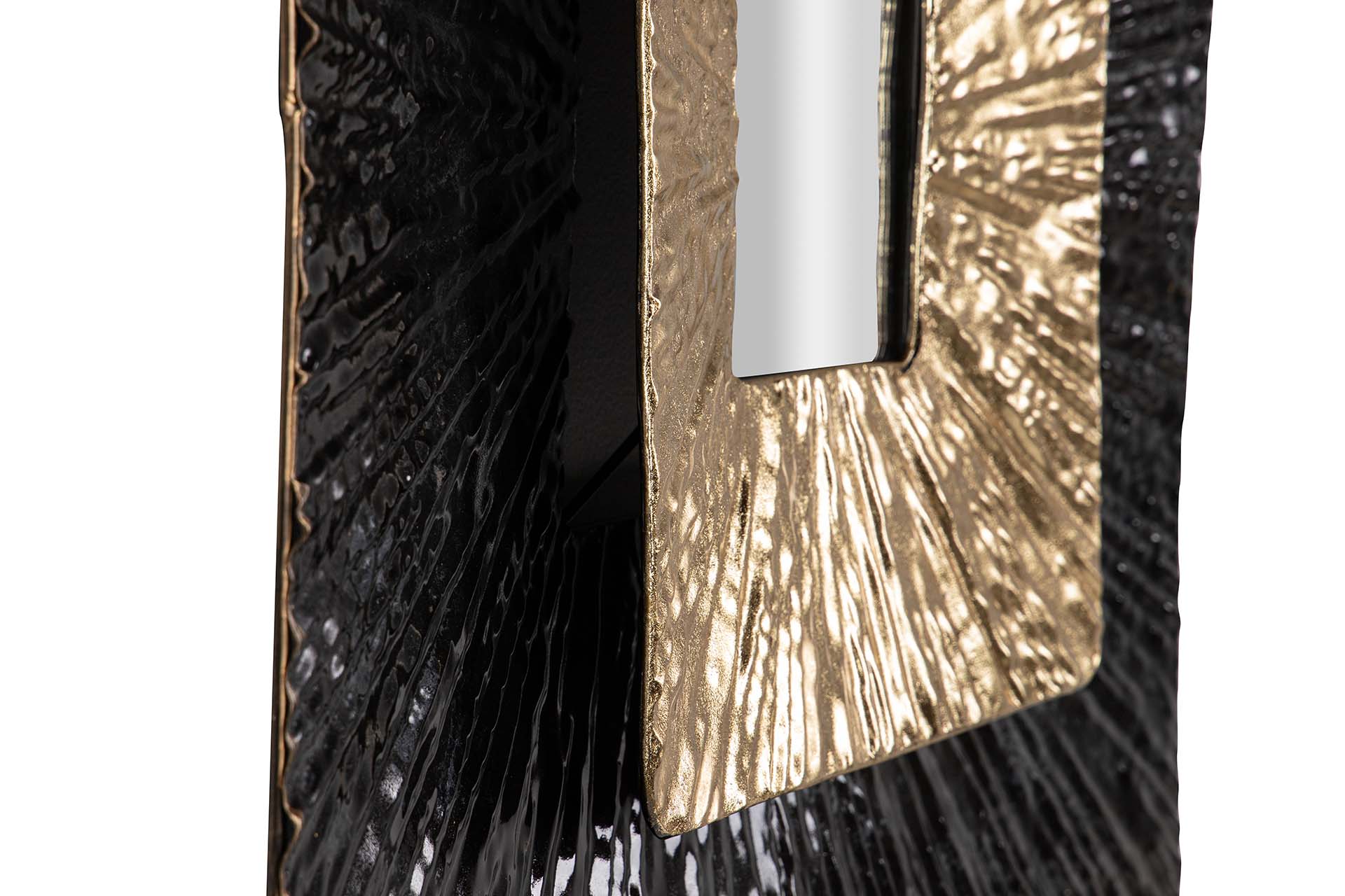 DECORAÇÃO DE PAREDE DE METAL COM ESPELHO PRETO DOURADO 53x7x53 CM