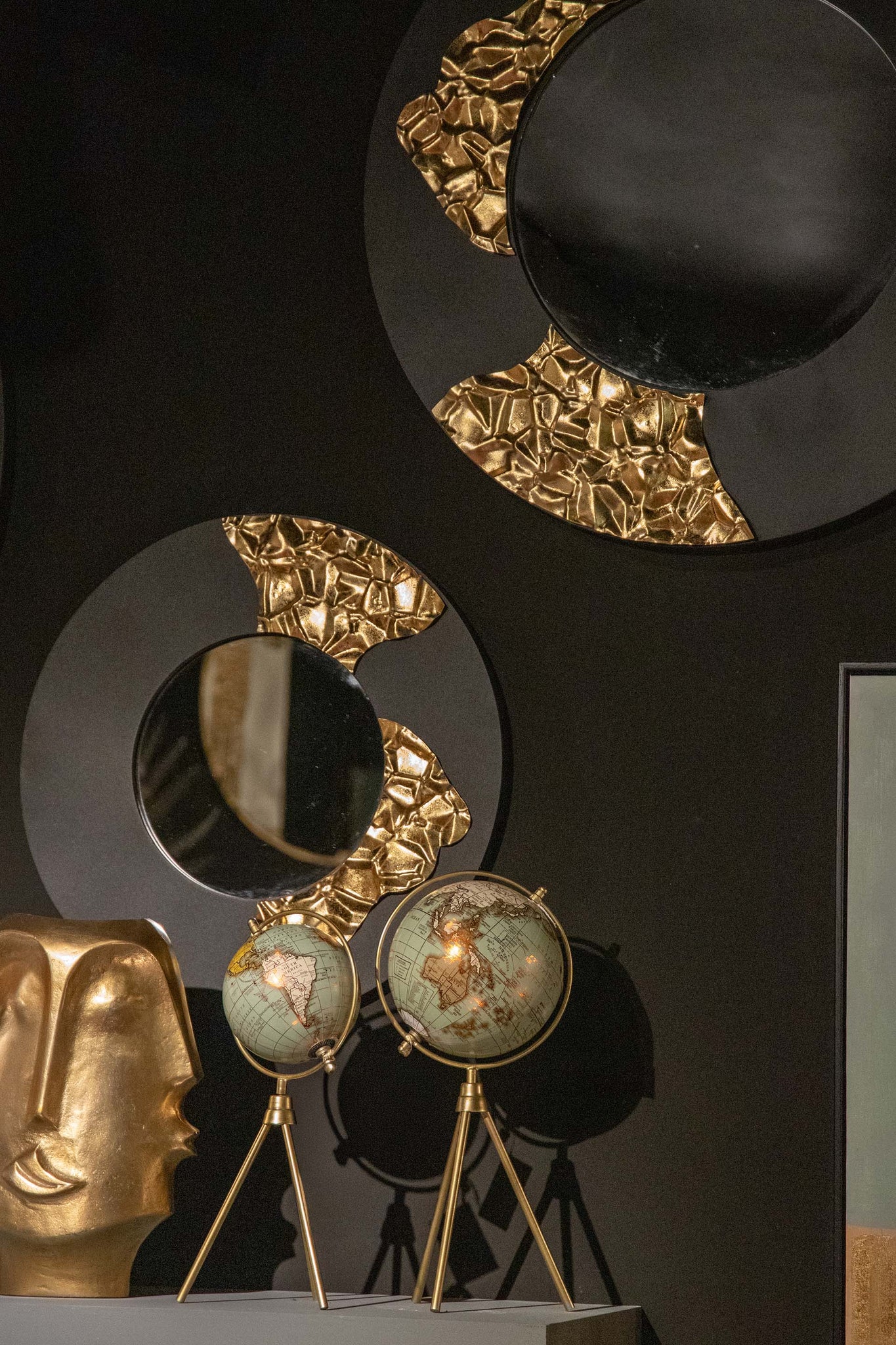 ESPEJO METAL REDONDO NEGRO DORADO 50x3x50 CM