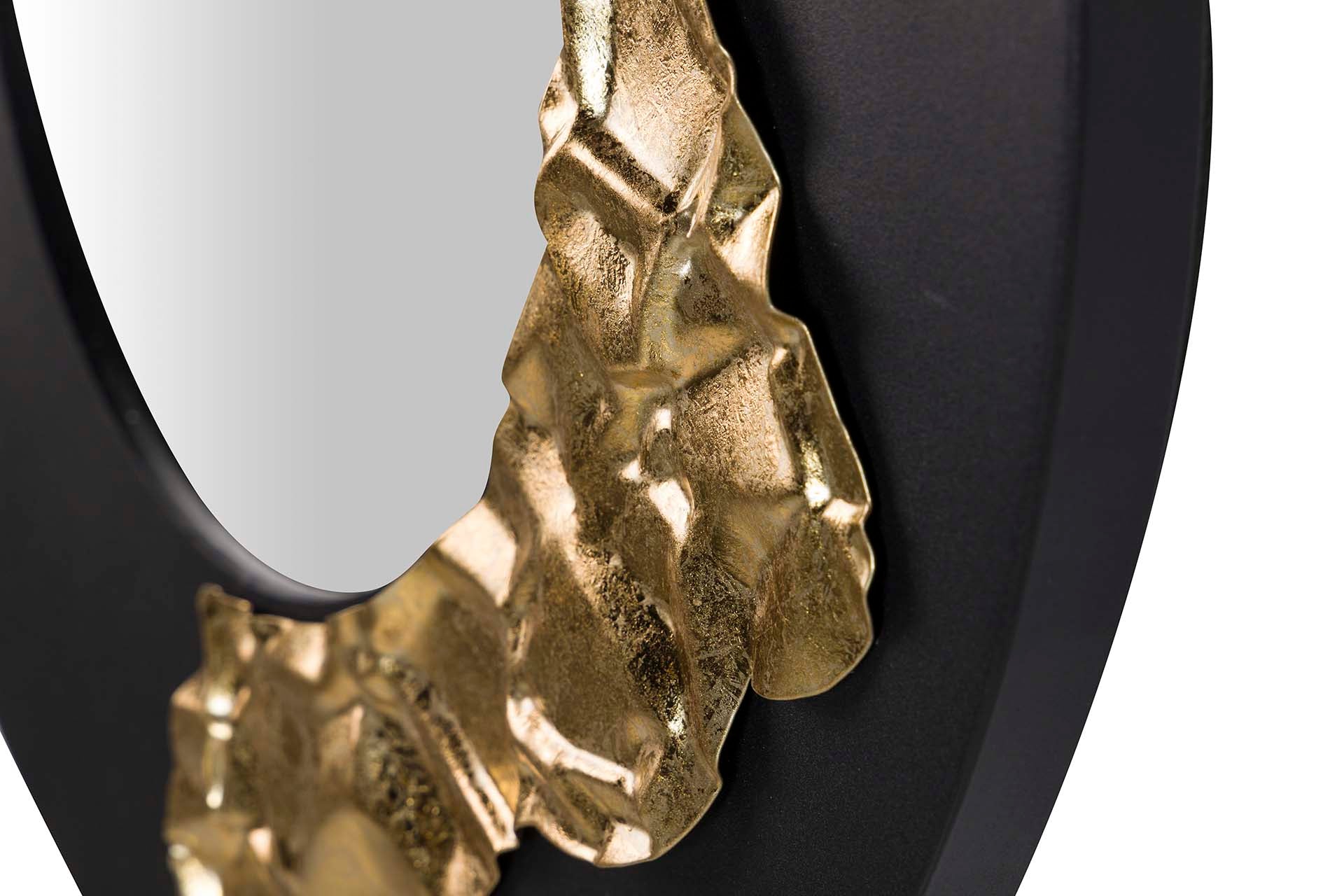 ESPELHO REDONDO DE METAL PRETO DOURADO 50x3x50 CM