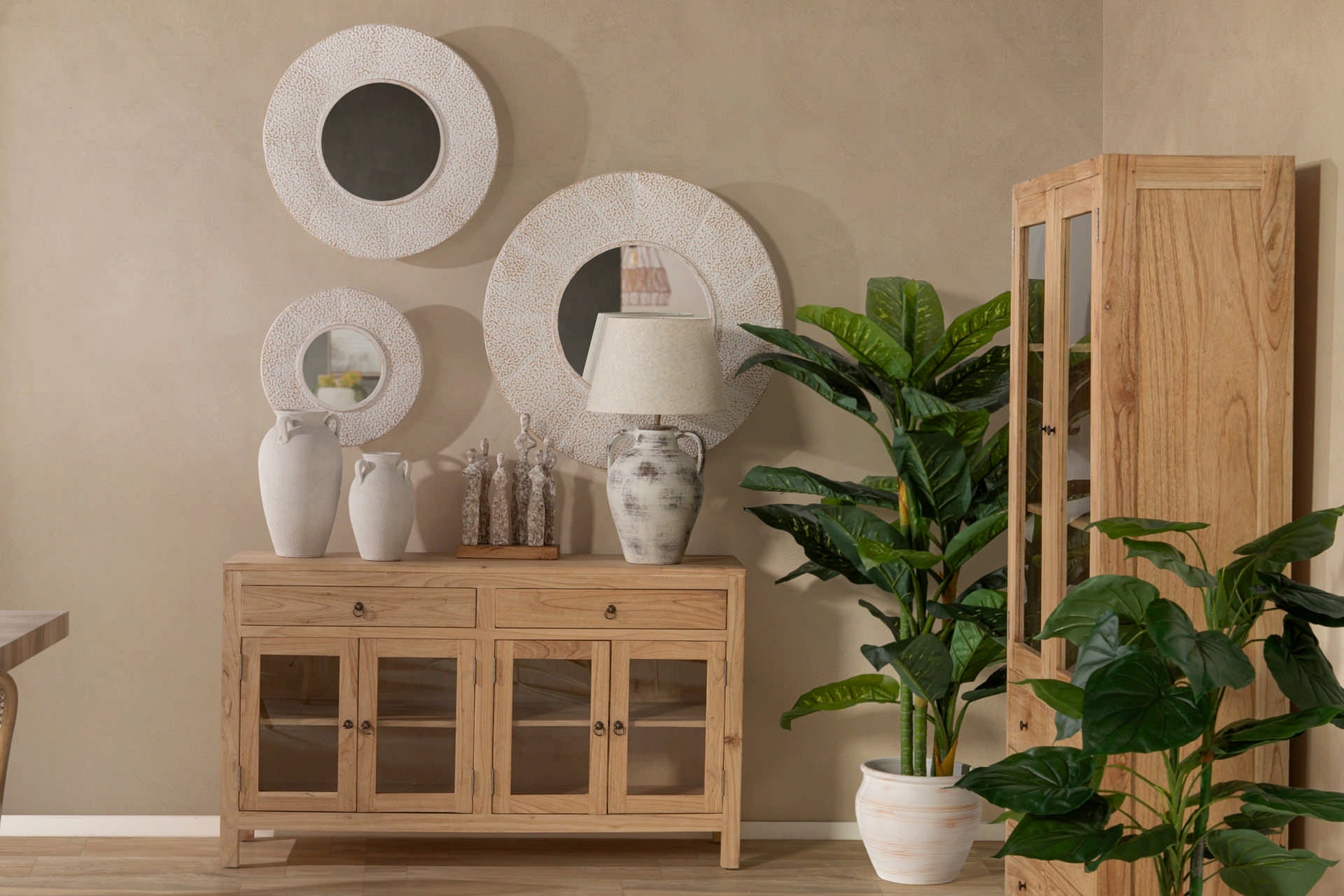 ESPEJO METAL REDONDO BEIGE 85x8x85 CM