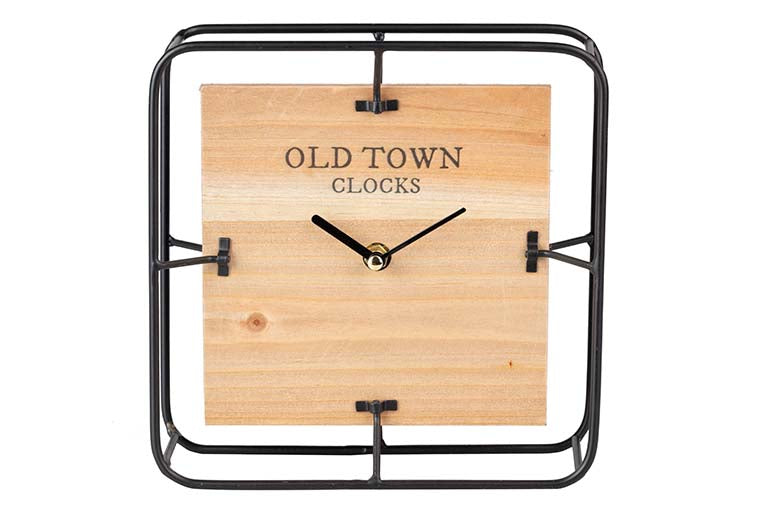 RELOJ SOBREMESA METAL MADERA 21,5x6,5x21,5 CM