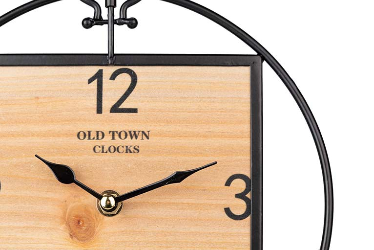 RELOJ SOBREMESA METAL MADERA 23x7x26,5 CM