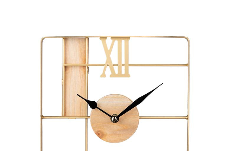 RELOJ SOBREMESA METAL MADERA 23x7x28,5 CM