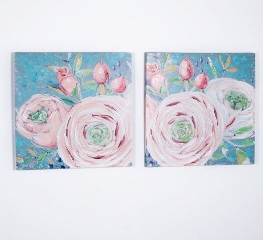 S/2 cuadros 60*60*3 flores rosas tonos claros