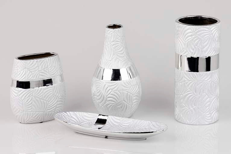 JARRON CERAMICA PLATEADO 13x13x30 CM