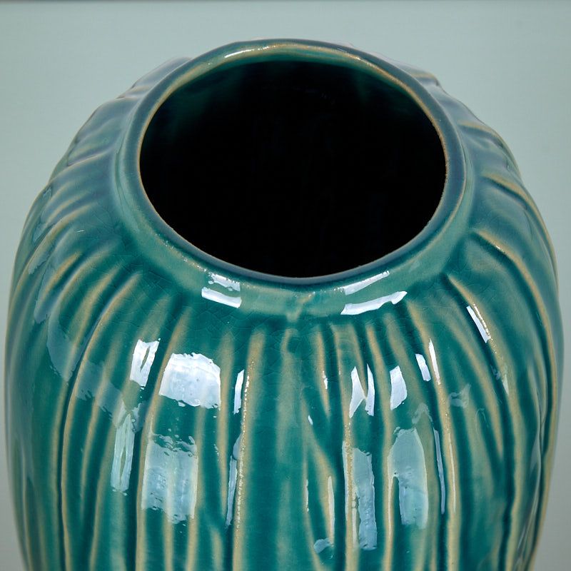 Jarron 15.4*21.6*15 verde lineas ceramica