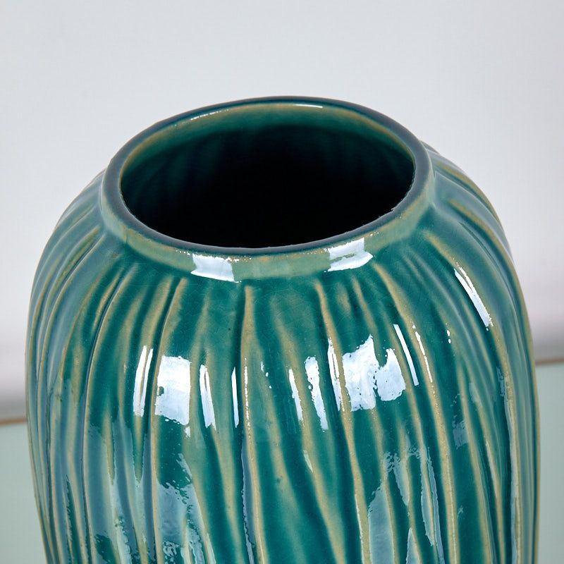 Jarron 17*36 verde lineas ceramica