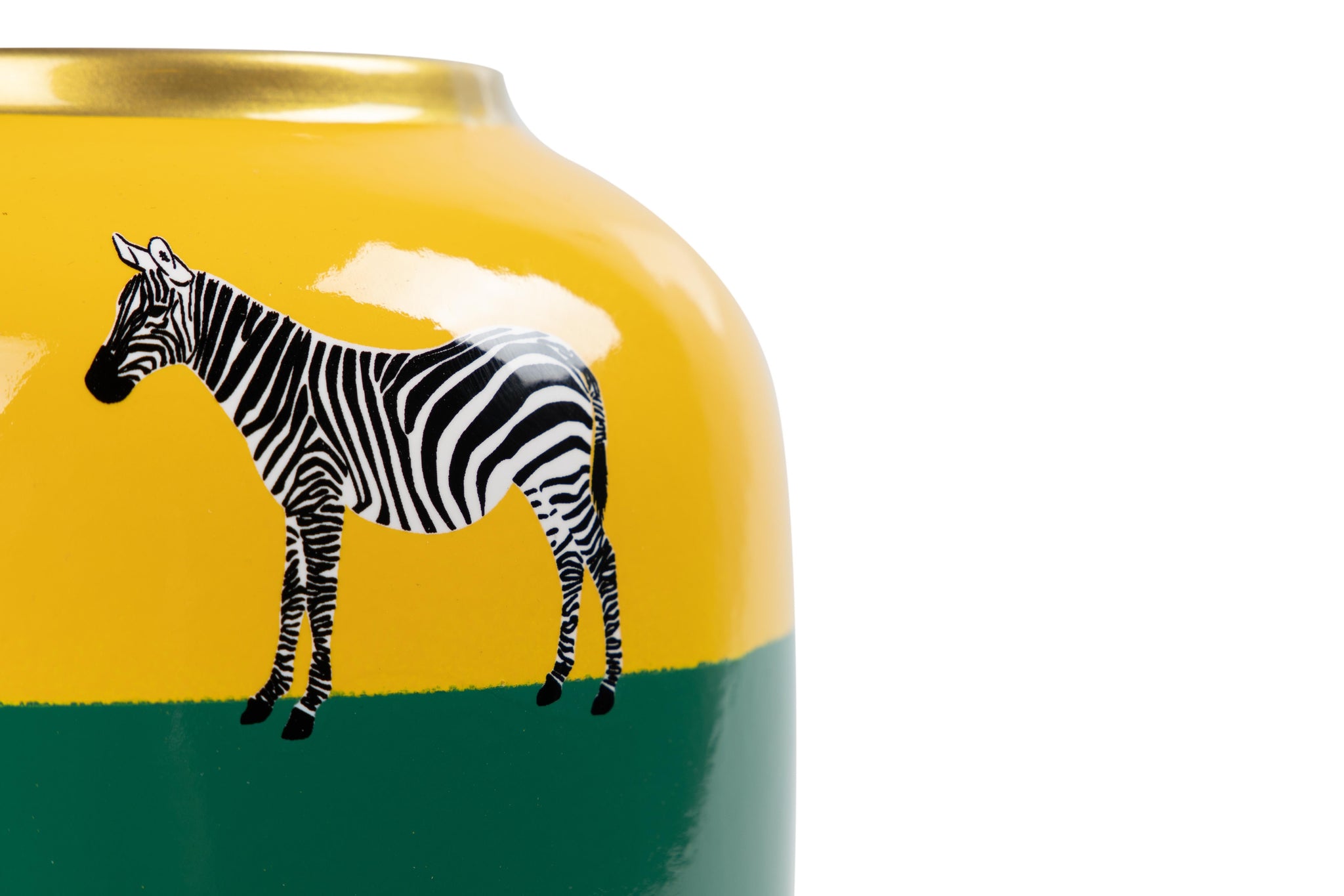 YELLOW GREEN ZEBRA CERAMIC VASE 17x17x21 CM