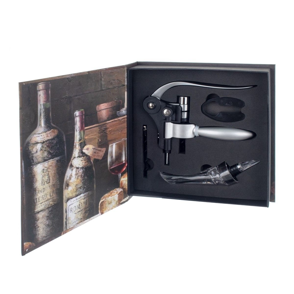 Caja Libro Set Vino 4 Pcs